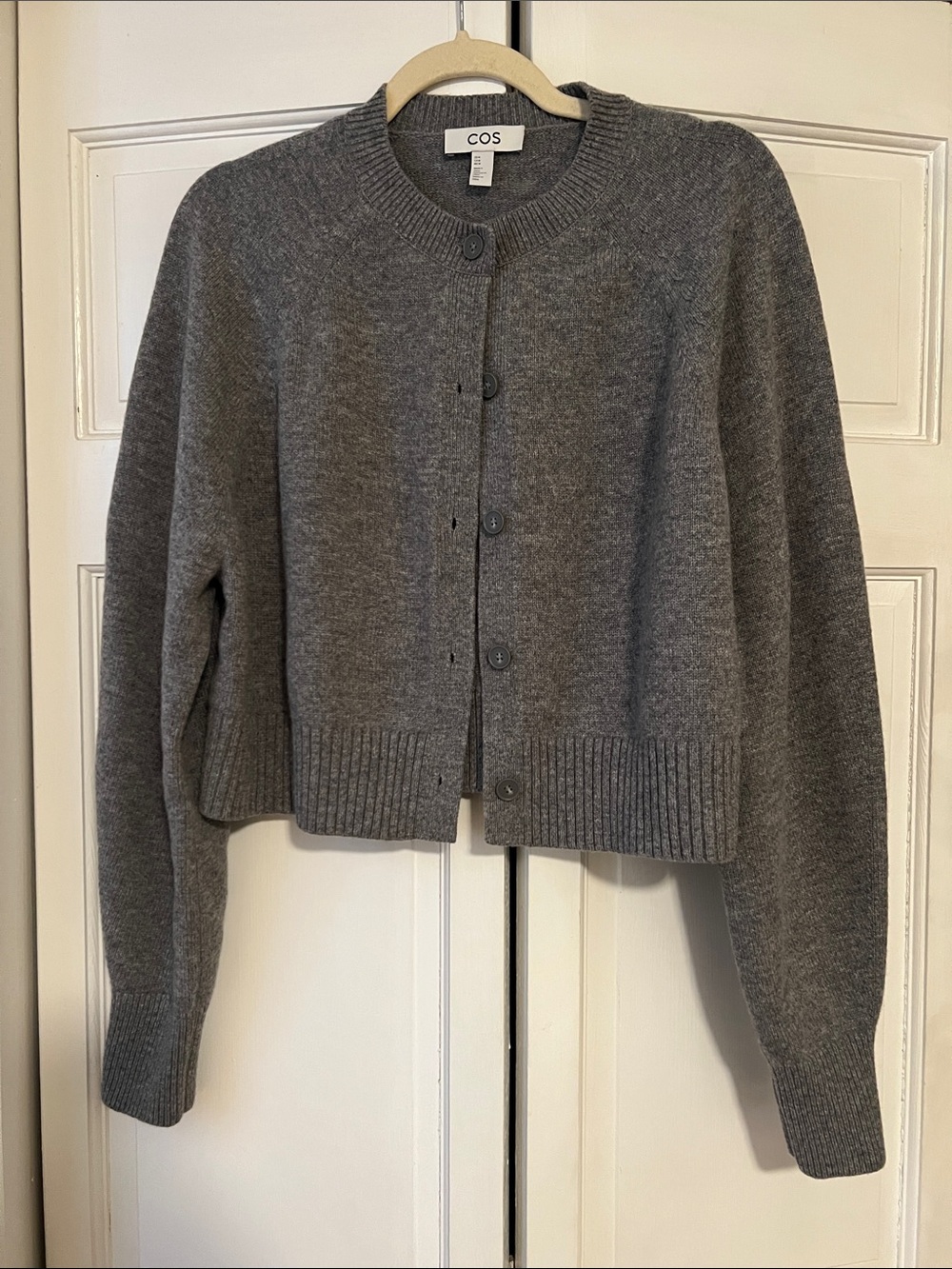COS Cropped Wool Cardigan - Gray, Medium LIKE NEW - Picture 2 of 3